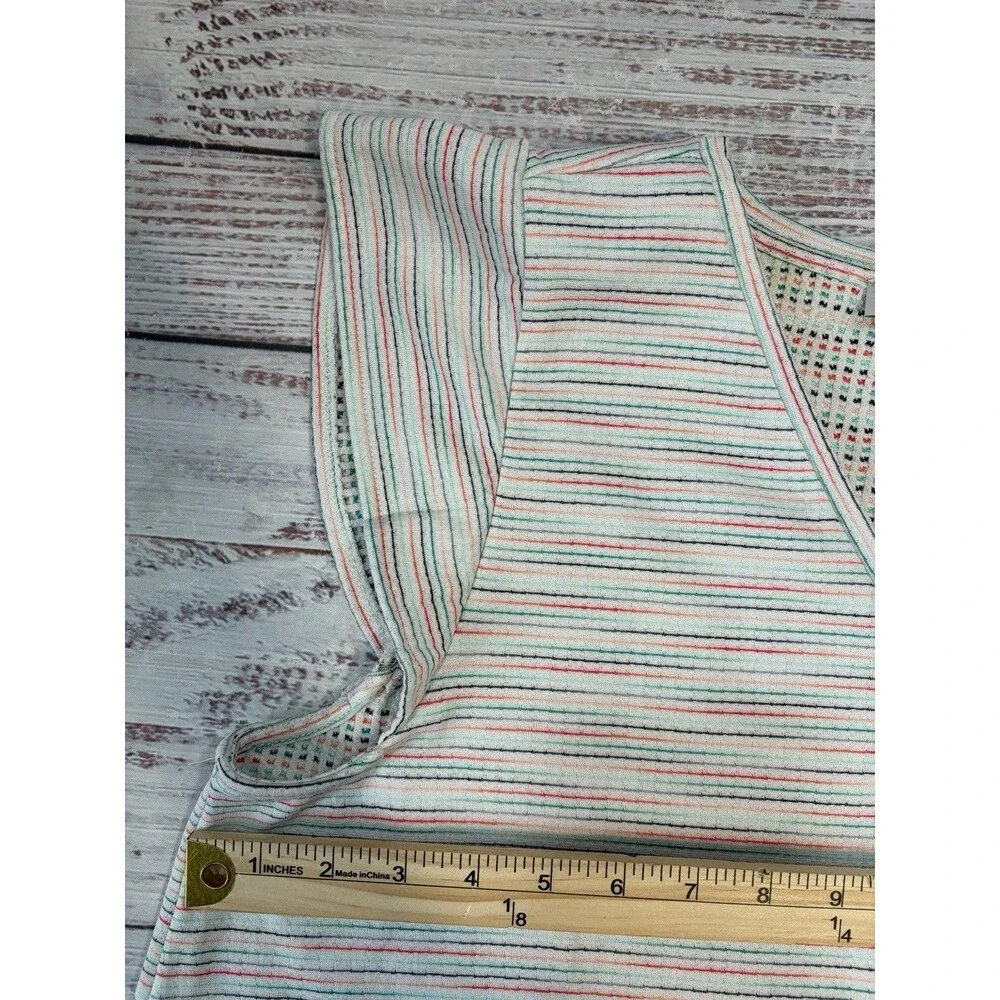 LOFT US Women's Size Large Rainbow Striped Flutter Sleeve Dress Stretch Summer